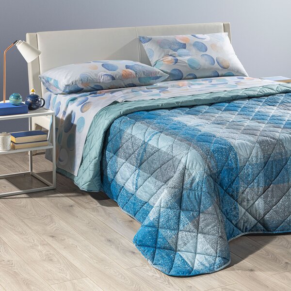 Copriletto Primaverile SINGOLO Smith BLU Cotone Caleffi