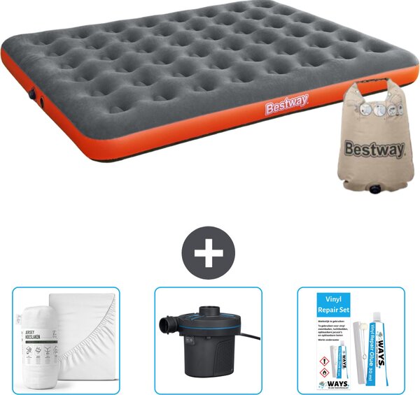 Materasso gonfiabile Bestway - 2 persone - 152 x 203 x 22 cm - grigio/arancio - accessori inclusi