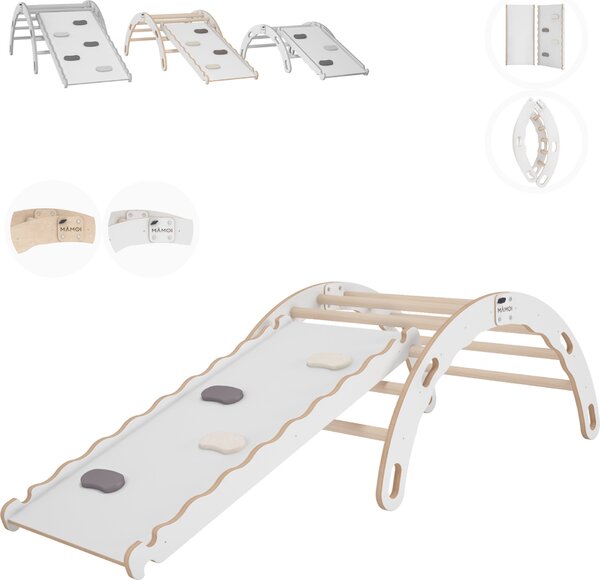 Arco di arrampicata MAMOI® con scivolo, triangolo di arrampicata, arrampicata per bambini, altalena arcobaleno in legno, arco in legno per bambini, tavola di scivolo per parco giochi, struttura di arrampicata per interni a partire da 1/2/3 anni