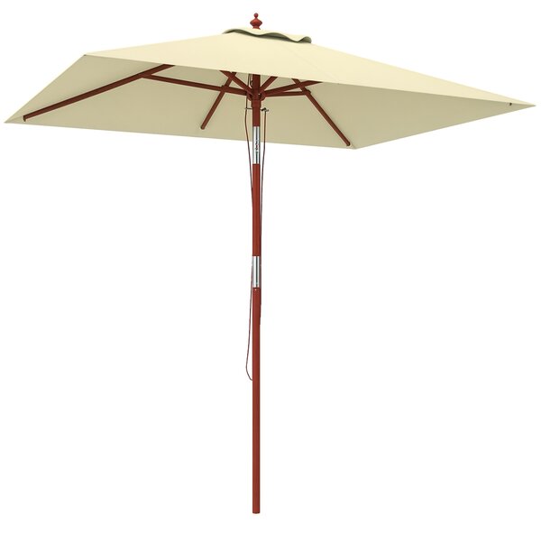 Outsunny Ombrellone Rettangolare Inclinabile 2x1.5 m con 6 Stecche e Apertura a Corda, in Bambù e Poliestere Beige