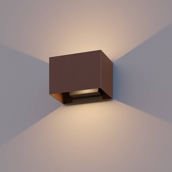 Calex Applique da esterni a LED Rectangle, Marrone / Ruggine, Alluminio, Moderno, Applique LED da esterni