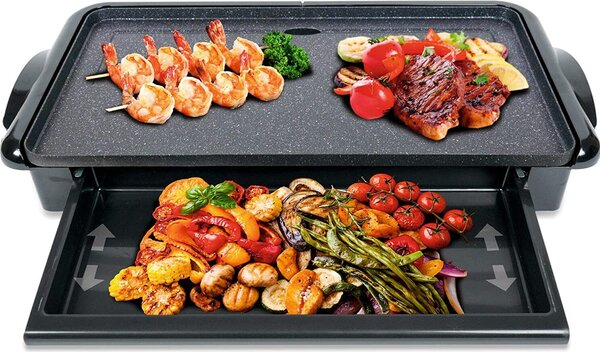 SOGO SS-10340 Teglia elettrica o per raclette rivestita in pietra. Ampia superficie di cottura 26 x 46 cm. Si riscalda rapidamente. Vassoio rimovibile. Per tutti i tipi di piatti alla griglia