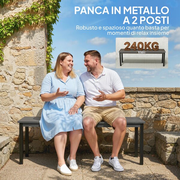 Outsunny Panca da Giardino Panchina da Giardino 2 Posti 130x34x43 cm Grigio | Aosom Italy