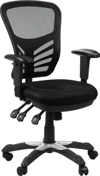 Sedia da ufficio ergonomica girevole HG-0001, base in nylon, braccioli regolabili, nero