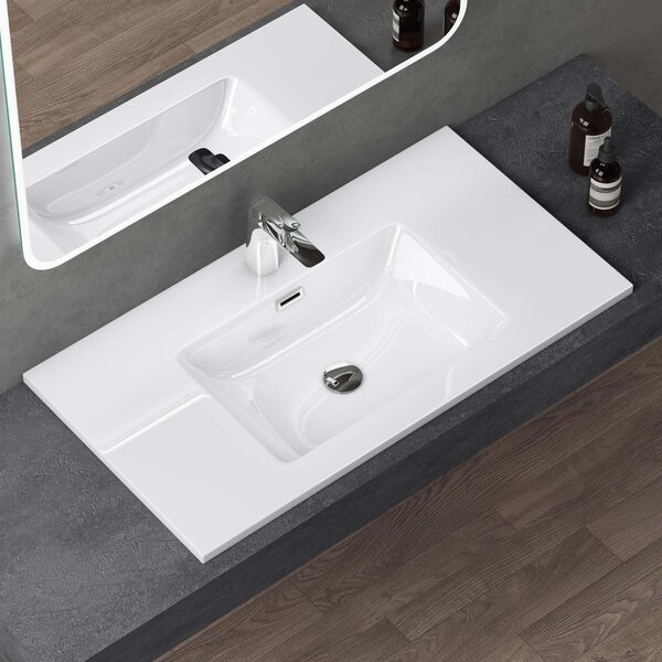 Doporro Lavabo Integrale a Incasso Soprapiano 80x48x14 cm Rettangolare in Marmoresina Bianco Lucido, Lavabo Bagno da Appoggio con Foro Rubinetto e Troppopieno Colossum02