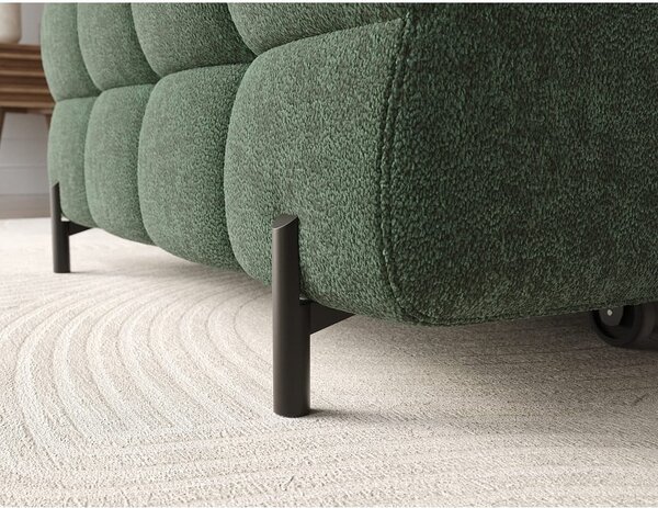 Divano angolare verde allungabile/con contenitore (con penisola a sinistra/con chaise lounge) con rivestimento in bouclé Felro – ELTAP