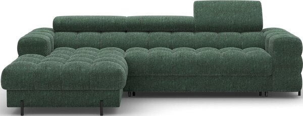 Divano angolare verde allungabile/con contenitore (con penisola a sinistra/con chaise lounge) con rivestimento in bouclé Felro – ELTAP