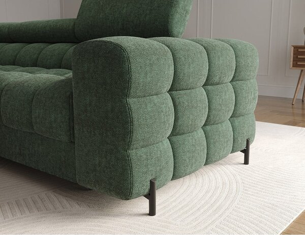 Divano angolare verde allungabile/con contenitore (con penisola a sinistra/con chaise lounge) con rivestimento in bouclé Felro – ELTAP