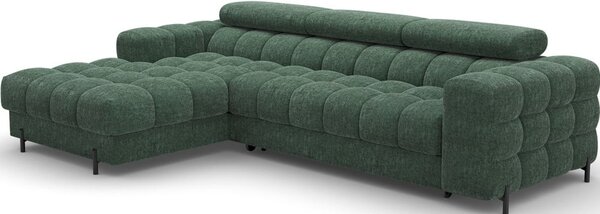 Divano angolare verde allungabile/con contenitore (con penisola a sinistra/con chaise lounge) con rivestimento in bouclé Felro – ELTAP