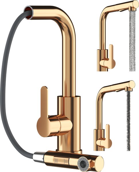 Granitan | EBRO - Rubinetto da cucina - Bocca estraibile - Orientabile a 360° - Oro - Acciaio inossidabile - Carica in Vetroceramica