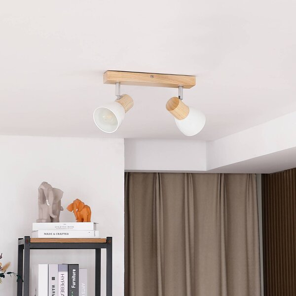 Plafoniera Lindby Thorin, 27 cm, a 2 luci, bianco, legno, E14 Thorin Lindby, dimmerabile, Legno chiaro, Soggiorno / Sala da pranzo, Legno, Scandinavo, Faretto
