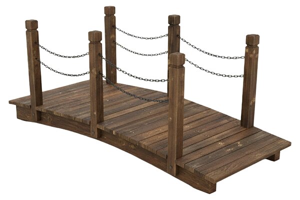 Relaxdays Ponte da giardino, montanti con catene, legno di abete, per laghetto da giardino, A x L x P: 55 x 150 x 67 cm, ponte in legno, marrone