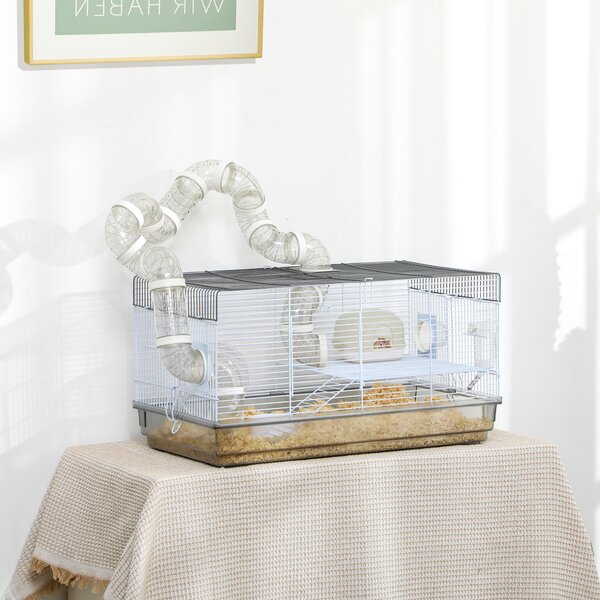 PawHut Gabbia criceto gabbia roditore con tunnel e accessori inclusi filo d'acciaio 58 x 32 x 31 cm grigio