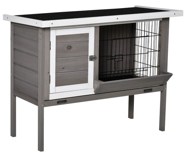 PawHut Clapier in legno per coniglio con tetto in asfalto mangiatoia vassoio amovibile e 2 porte 91 x 46 x 71 cm grigio