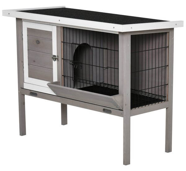 PawHut Clapier in legno per coniglio con tetto in asfalto mangiatoia vassoio amovibile e 2 porte 91 x 46 x 71 cm grigio