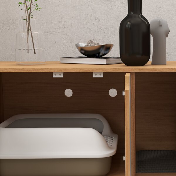 PawHut Mobile per lettiera maisonette per gatti su piedi, 2 in 1 porte stile scandinavo 80 x 48 x 48 cm naturale e bianco