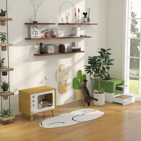 PawHut Set da 2 tiragraffi grattatoio murale o da appoggiare forma originale cactus con superficie di graffiatura in iuta 30 x 60 cm marrone bianco verde