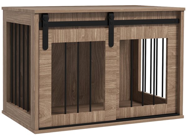 PawHut Gabbia cuccia per cane animali interni porta scorrevole, metallo effetto legno, dim. 57H x 80L x 54P cm