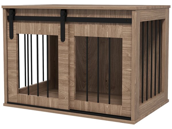 PawHut Gabbia cuccia per cane animali interni porta scorrevole, metallo effetto legno, dim. 57H x 80L x 54P cm