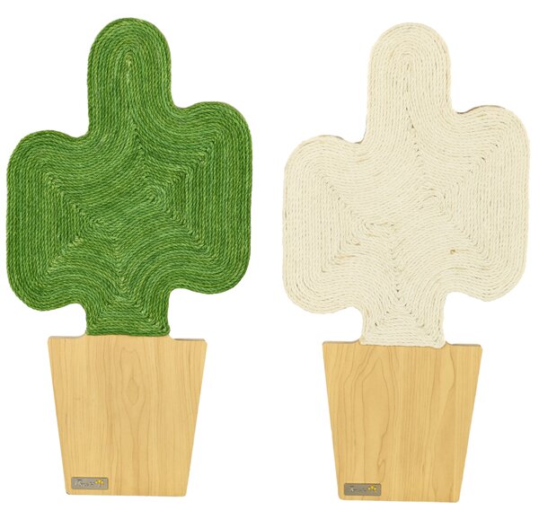PawHut Set da 2 tiragraffi grattatoio murale o da appoggiare forma originale cactus con superficie di graffiatura in iuta 30 x 60 cm marrone bianco verde