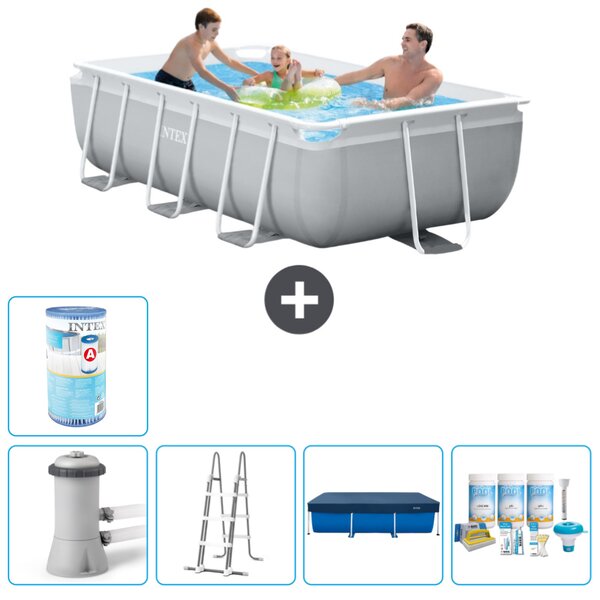 Piscina Intex con struttura a prisma rettangolare - 300 x 175 x 80 cm - grigio - inclusa pompa - copertura a scaletta - pacchetto manutenzione - filtro