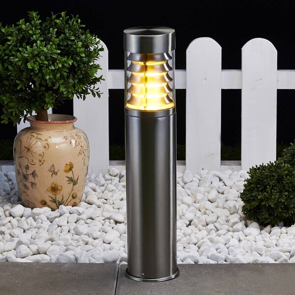 Lindby Lampioncino Enja, 50 cm, acciaio inox, IP44, E27 Enja Lindby, dimmerabile, Alluminio / Grigio / Zincato, Acciaio Inox, Moderno, Lampada da esterni