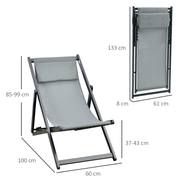 Outsunny Set 2 Sedie Poltrona Sdraio da Esterni, Pieghevoli e Reclinabili, in Alluminio, Grigio, 96.5 x 58 x 91.5cm|Aosom