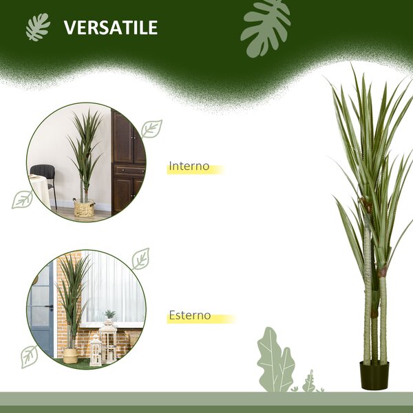 HOMCOM Pianta Artificiale di Yucca da 190 cm con 39 Foglie in Vaso Contenitore di PEVA e Cemento | Aosom Italy