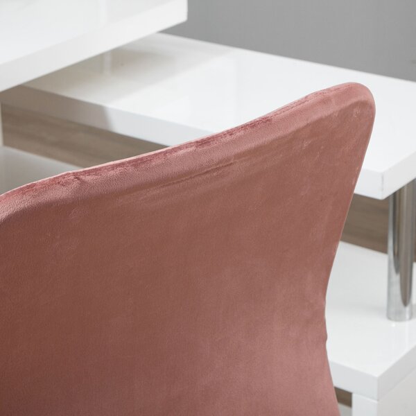 Vinsetto Sedia da ufficio design contemporaneo poltrona girevole 360° ergonomica schienale curvo altezza regolabile rivestimento velluto 56 x 60 x 102 cm rosa e dorato
