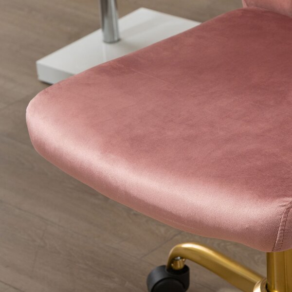 Vinsetto Sedia da ufficio design contemporaneo poltrona girevole 360° ergonomica schienale curvo altezza regolabile rivestimento velluto 56 x 60 x 102 cm rosa e dorato