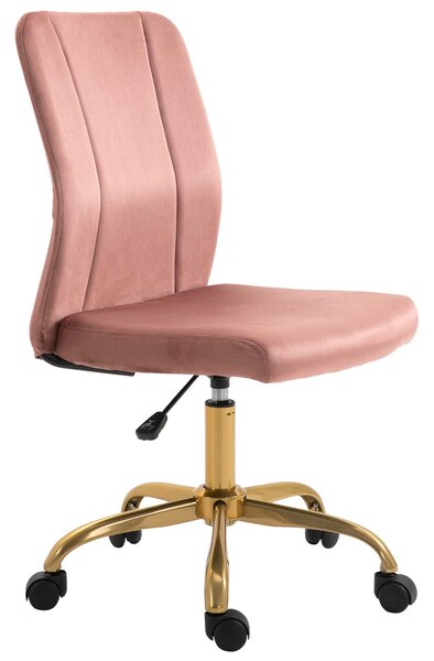 Vinsetto Sedia da ufficio design contemporaneo poltrona girevole 360° ergonomica schienale curvo altezza regolabile rivestimento velluto 56 x 60 x 102 cm rosa e dorato