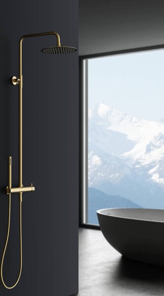 Set doccia Marwell rubinetto doccia Classico oro 88-118x20 cm - Asta doccia regolabile - Doccia a pioggia - Doccetta con flessibile