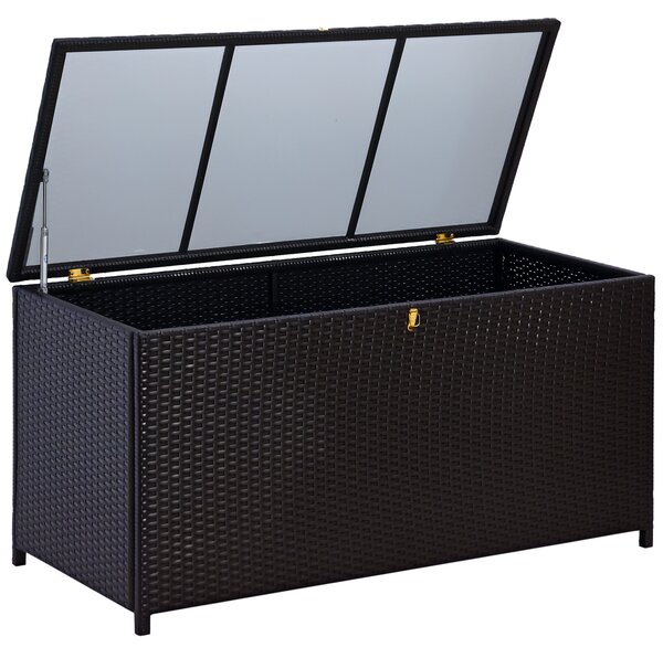 Baule da Esterno da 284L Apertura con Pistone a Gas 118x54x59 cm in Rattan PE Marrone Scuro