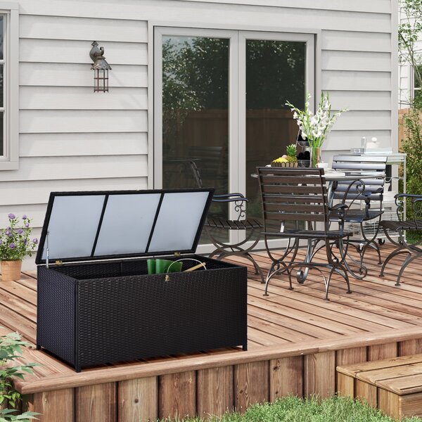 Baule da Esterno da 284L Apertura con Pistone a Gas 118x54x59 cm in Rattan PE Marrone Scuro