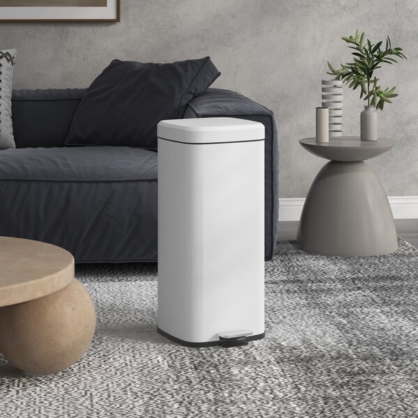 HOMCOM Bidone della spazzatura da cucina 30L con coperchio a chiusura morbida e pedale, secchio interno removibile, 28L x 35l x 63,5H cm, bianco