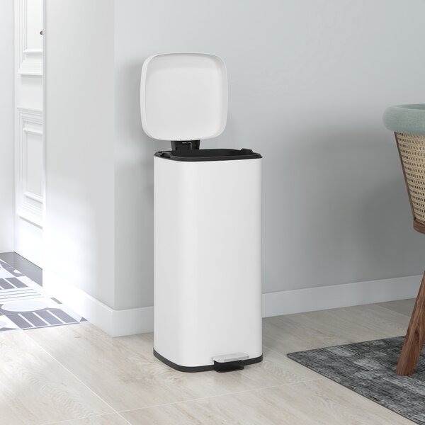 HOMCOM Bidone della spazzatura da cucina 30L con coperchio a chiusura morbida e pedale, secchio interno removibile, 28L x 35l x 63,5H cm, bianco