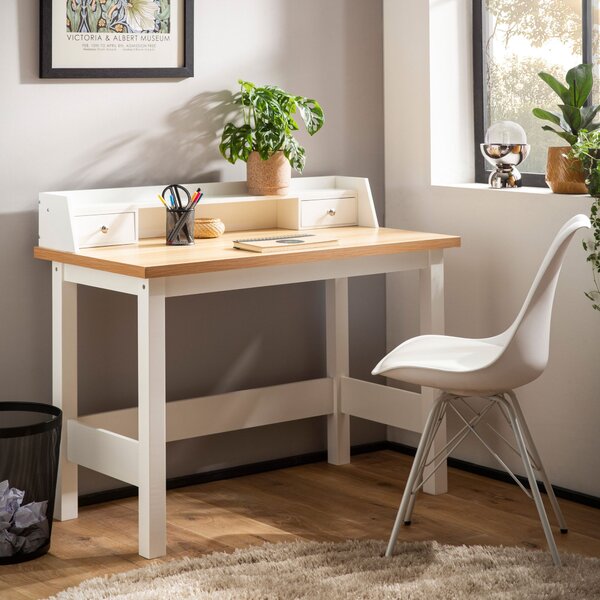 WOHNLING Scrivania 106x53x90 cm Bianco Scrivania per ufficio con cassetto Home office Scrivania per computer Salvaspazio con spazio di archiviazione Ufficio Tavolo per laptop Studio