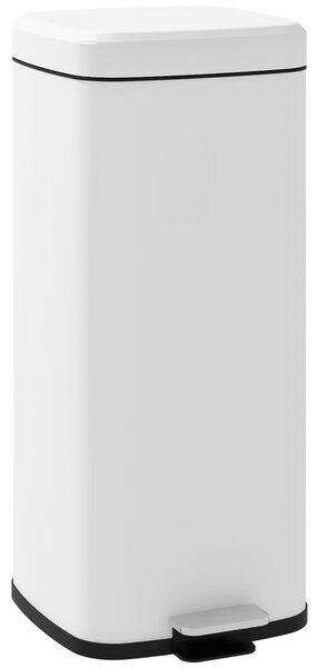 HOMCOM Bidone della spazzatura da cucina 30L con coperchio a chiusura morbida e pedale, secchio interno removibile, 28L x 35l x 63,5H cm, bianco