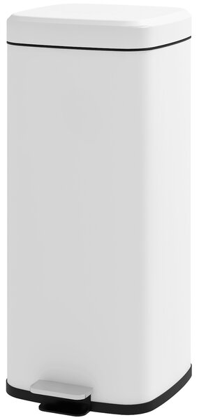 HOMCOM Bidone della spazzatura da cucina 30L con coperchio a chiusura morbida e pedale, secchio interno removibile, 28L x 35l x 63,5H cm, bianco