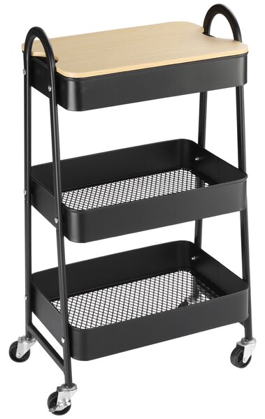 HOMCOM Carrello portaoggetti in acciaio con ruote e 3 ripiani, piano MDF, maniglie dim. 45L x 31P x 79,4A cm