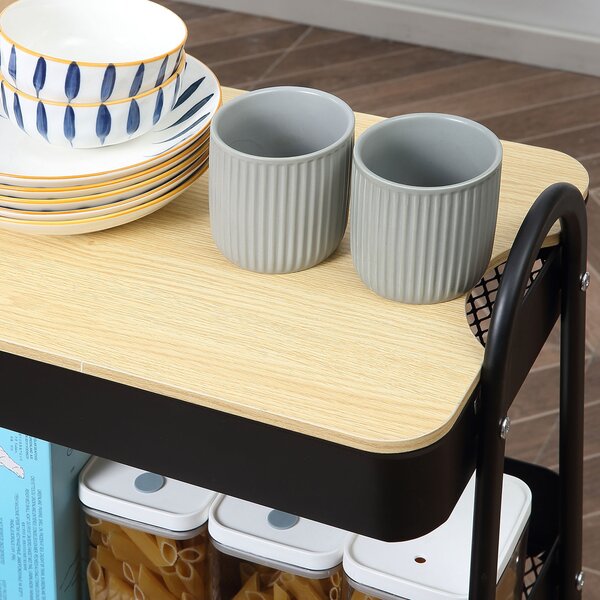HOMCOM Carrello portaoggetti in acciaio con ruote e 3 ripiani, piano MDF, maniglie dim. 45L x 31P x 79,4A cm