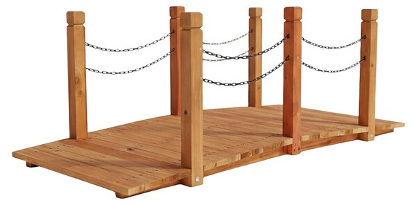 Relaxdays Ponte da giardino, montanti con catene, legno di abete, per laghetto da giardino, A x L x P: 55 x 150 x 67 cm, ponte in legno, arancione