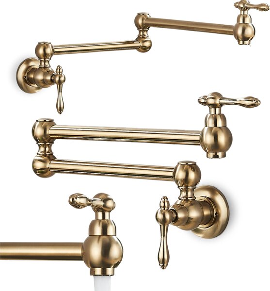 Rubinetto da cucina Ari Concord monocomando con canna pieghevole, aeratore rompigetto, valvola Vetroceramica, finitura oro spazzolato