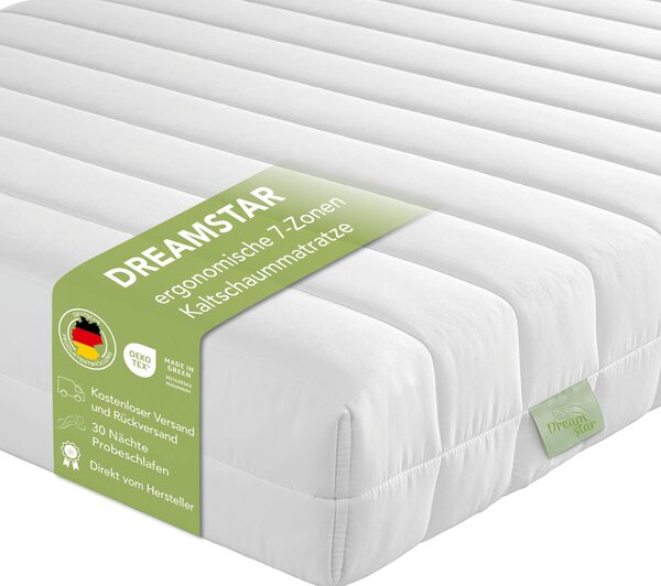 Materasso ergonomico in schiuma fredda a 7 zone | 160 x 200 cm | 12 cm | H2 & H3 | DREAMSTAR Simple Flex