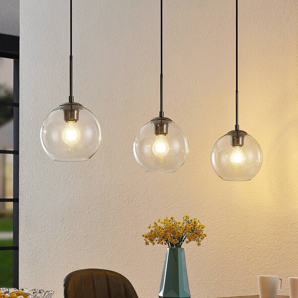 Lampada a sospensione in vetro Firano Lindby, dimmerabile, Alluminio / Grigio / Zincato, Soggiorno / Sala da pranzo, Metallo, Moderno, Lampada a sospensione