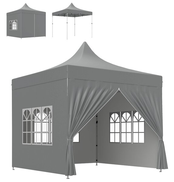 Outsunny Gazebo da giardino tenda pieghevole 3 x 3 m 4 pareti laterali rimovibili 3 finestre altezza regolabile sacca per il trasporto grigio