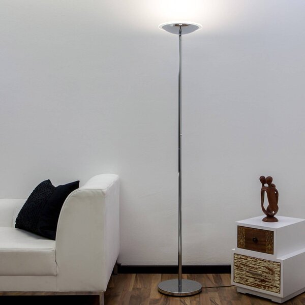 Lampada da terra con luce lettura MALEA Lindby, dimmerabile, Cromo / Argento, Soggiorno / Sala da pranzo, Metallo, Moderno, Lampada LED da terra