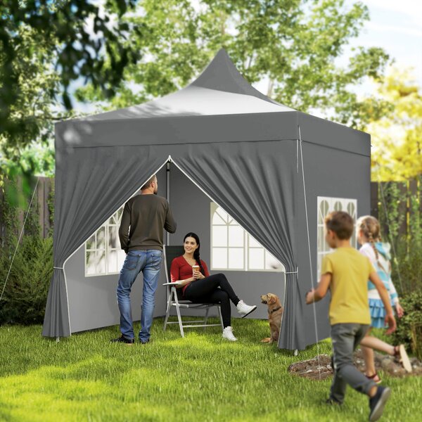 Outsunny Gazebo da giardino tenda pieghevole 3 x 3 m 4 pareti laterali rimovibili 3 finestre altezza regolabile sacca per il trasporto grigio