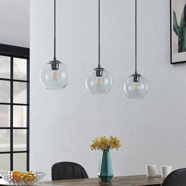 Lampada a sospensione in vetro Firano Lindby, dimmerabile, Alluminio / Grigio / Zincato, Soggiorno / Sala da pranzo, Metallo, Moderno, Lampada a sospensione