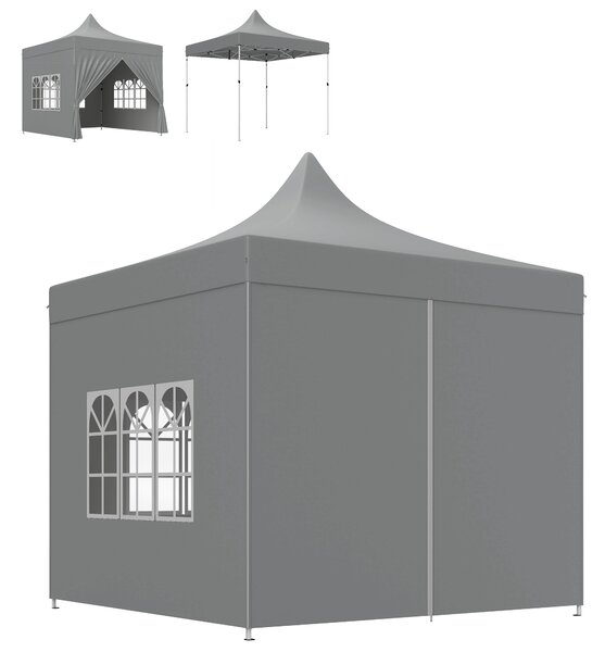 Outsunny Gazebo da giardino tenda pieghevole 3 x 3 m 4 pareti laterali rimovibili 3 finestre altezza regolabile sacca per il trasporto grigio